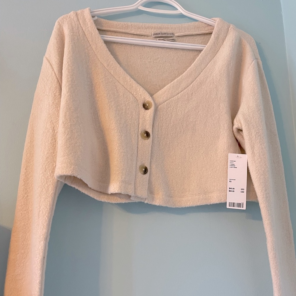 Urban Outfitters Beige Knit Crop Cardigan